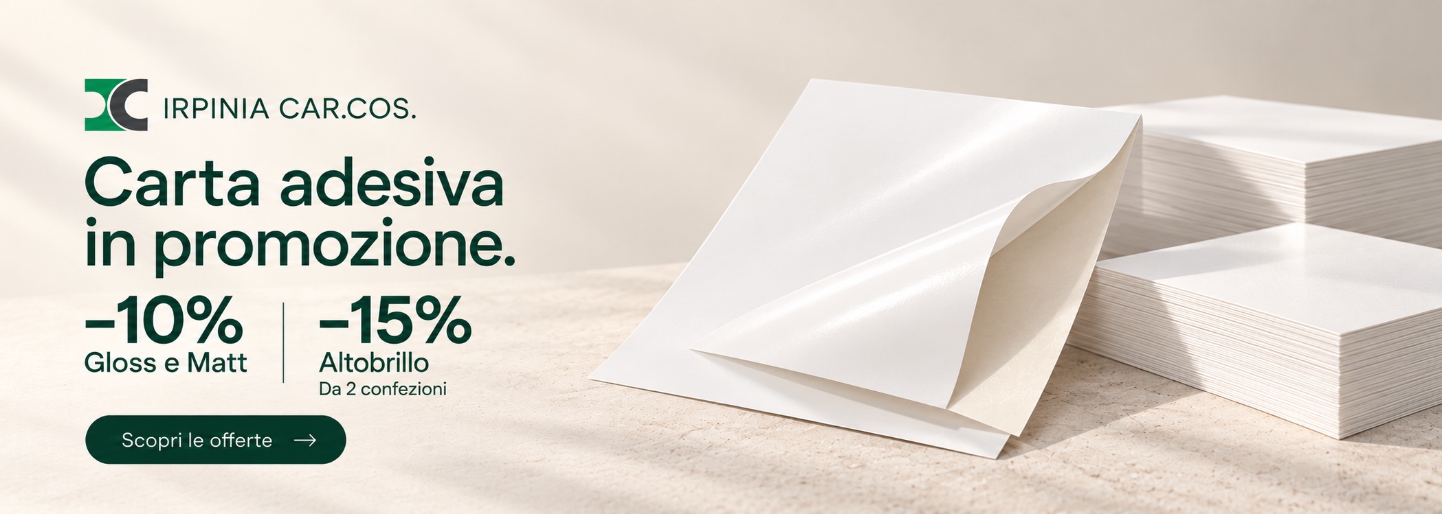 Carta adesiva in promozione: Gloss e Matt -10%, Altobrillo -15% da 2 confezioni. Scopri le offerte Irpinia Car.Cos.
